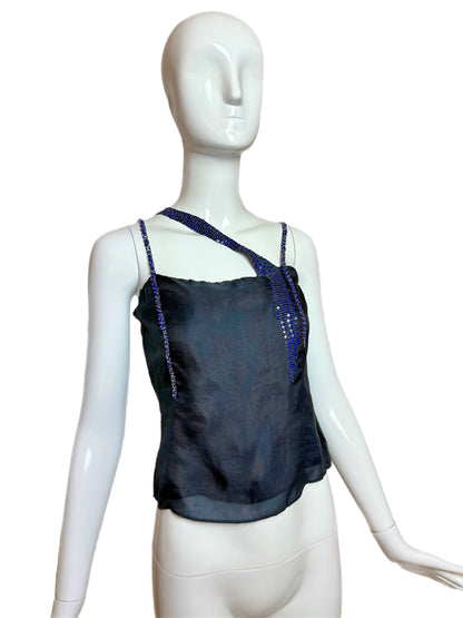 EMPORIO ARMANI 1999 Vintage Blue Silk Beaded Cami