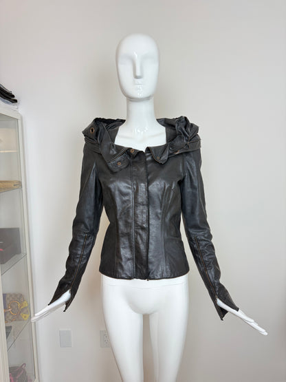 OLIVIER THEYSKENS 2001 Vintage Runway Short Black Leather Jacket