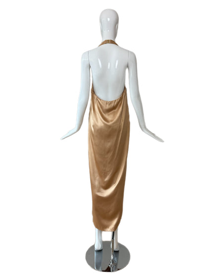 GIANNI VERSACE 90's Vintage Silk Champagne Gold Evening Gown