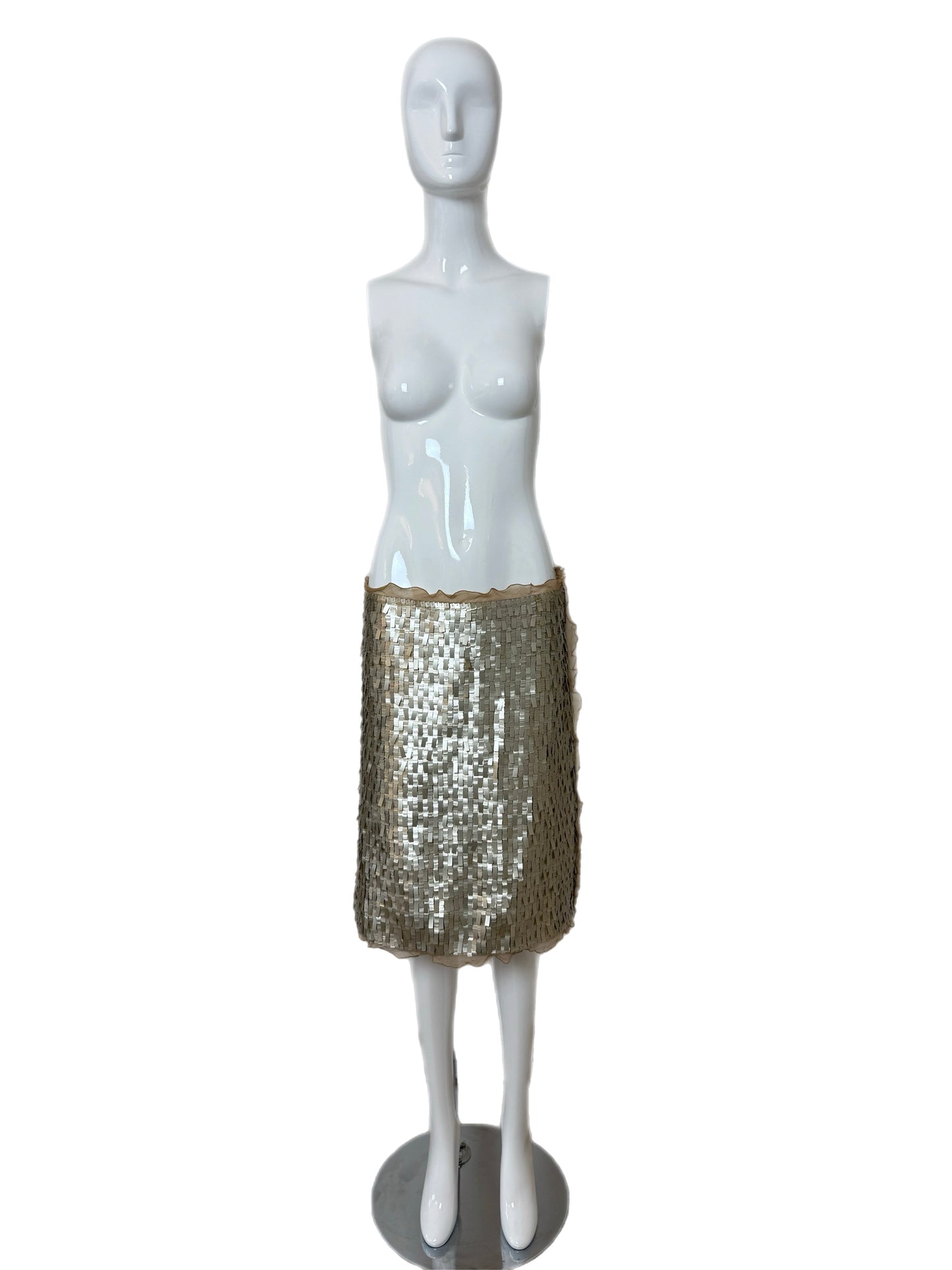 FENDI 2000 Vintage Gold Embellished Silk Ruffle Skirt