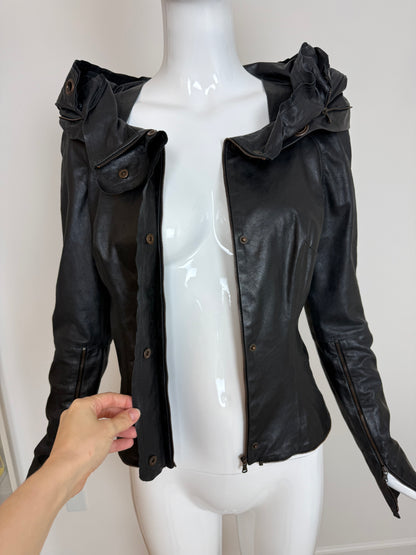 OLIVIER THEYSKENS 2001 Vintage Runway Short Black Leather Jacket