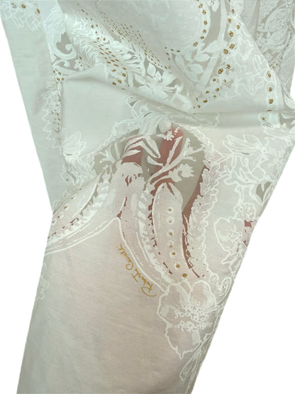 ROBERTO CAVALLI 2016 White Blouson Maxi Dress w. Hand Painted Gold Design