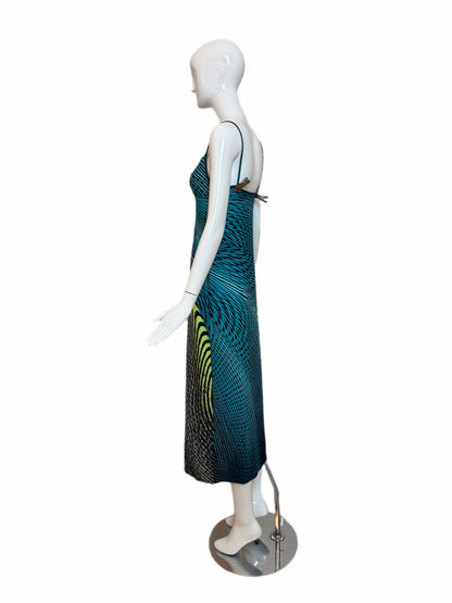 ROBERTO CAVALLI 2001 Vintage Psychedelic Print Chain Accent Dress