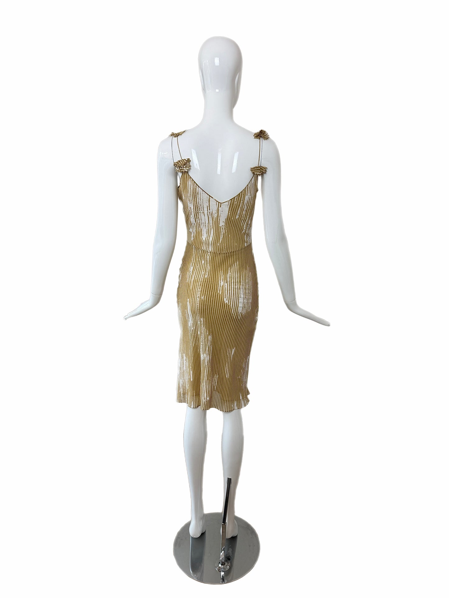 JOHN GALLIANO 2001 Vintage Silk Brushstroke Golden Flower Motif Slip Dress