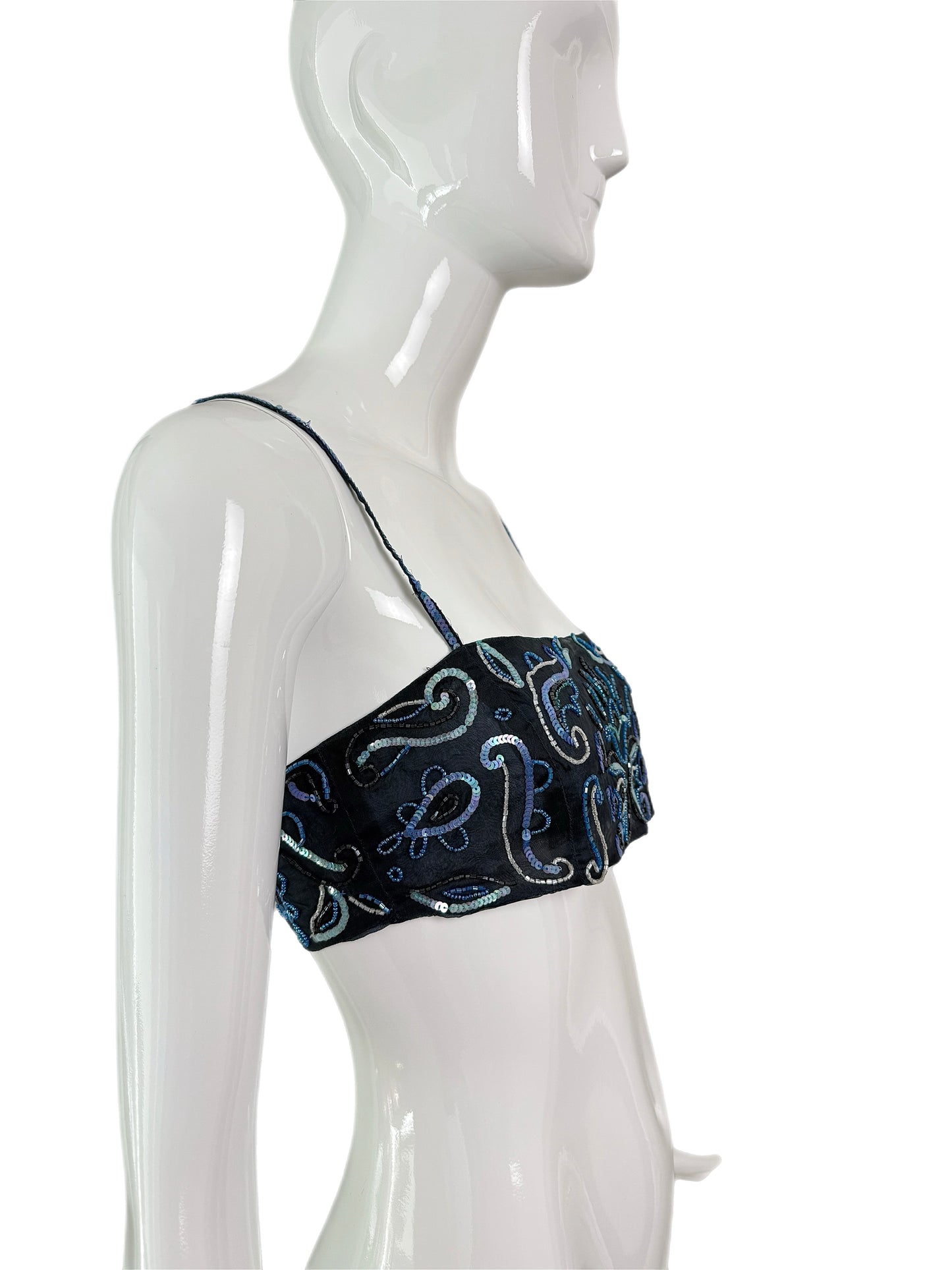 EMPORIO ARMANI 2001 Vintage Runway Silk Embellished Blue Bandeau Top