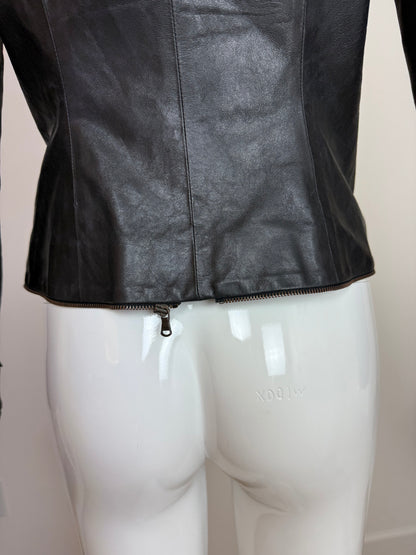 OLIVIER THEYSKENS 2001 Vintage Runway Short Black Leather Jacket