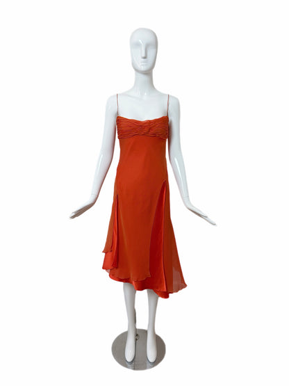 DANES 90's Vintage Orange Silk Knee Length Cocktail Dress