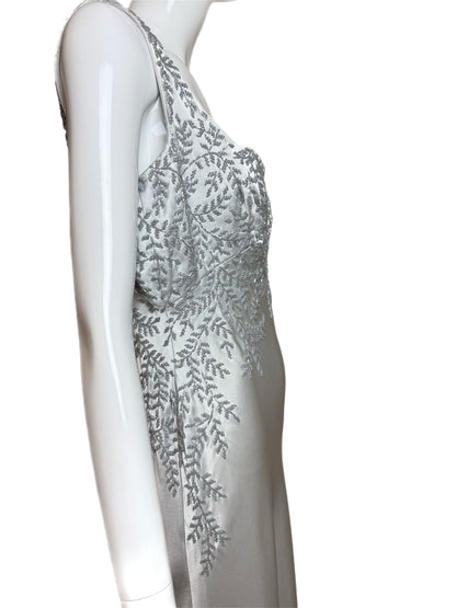 CARMEN MARC VALVO 90's Vintage Silver Beaded Evening Gown