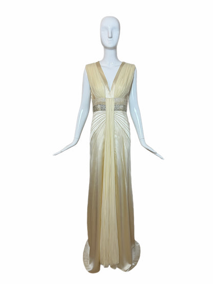 J. MENDEL Vanilla Silk Embellished Evening Gown w. Train