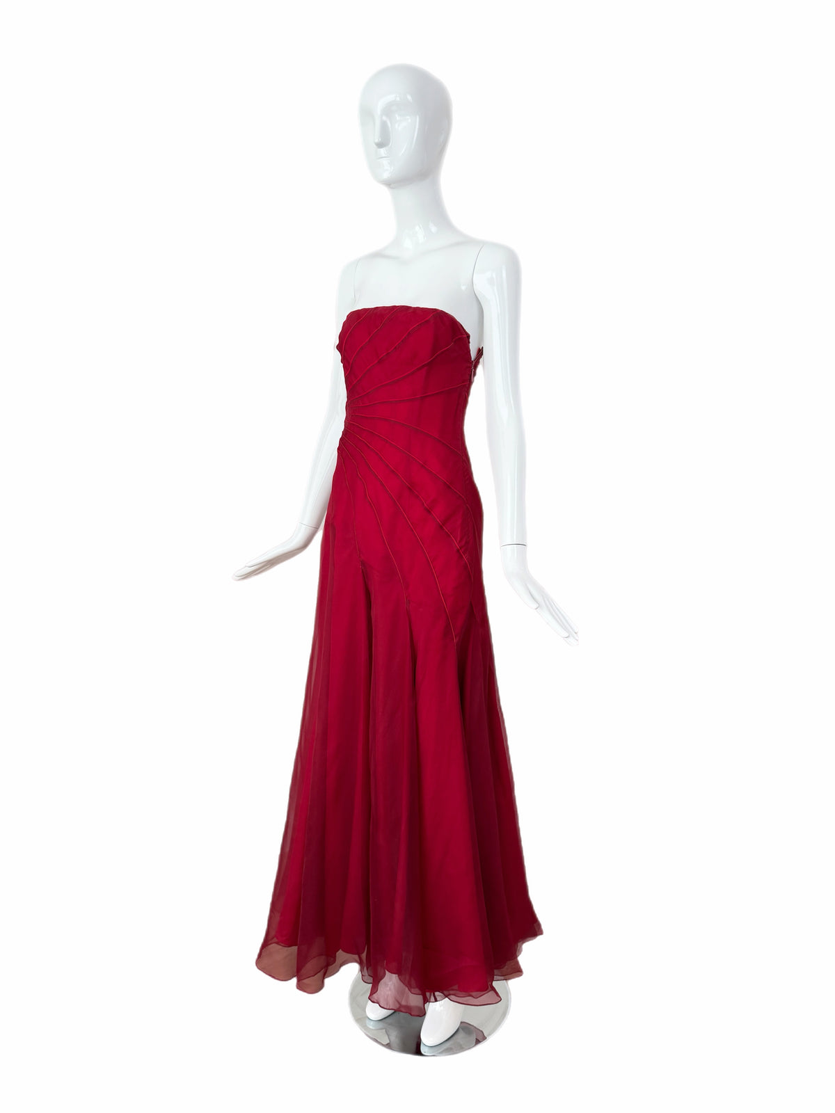 RICHARD TYLER Vintage Silk Red Strapless Ankle Length Dress