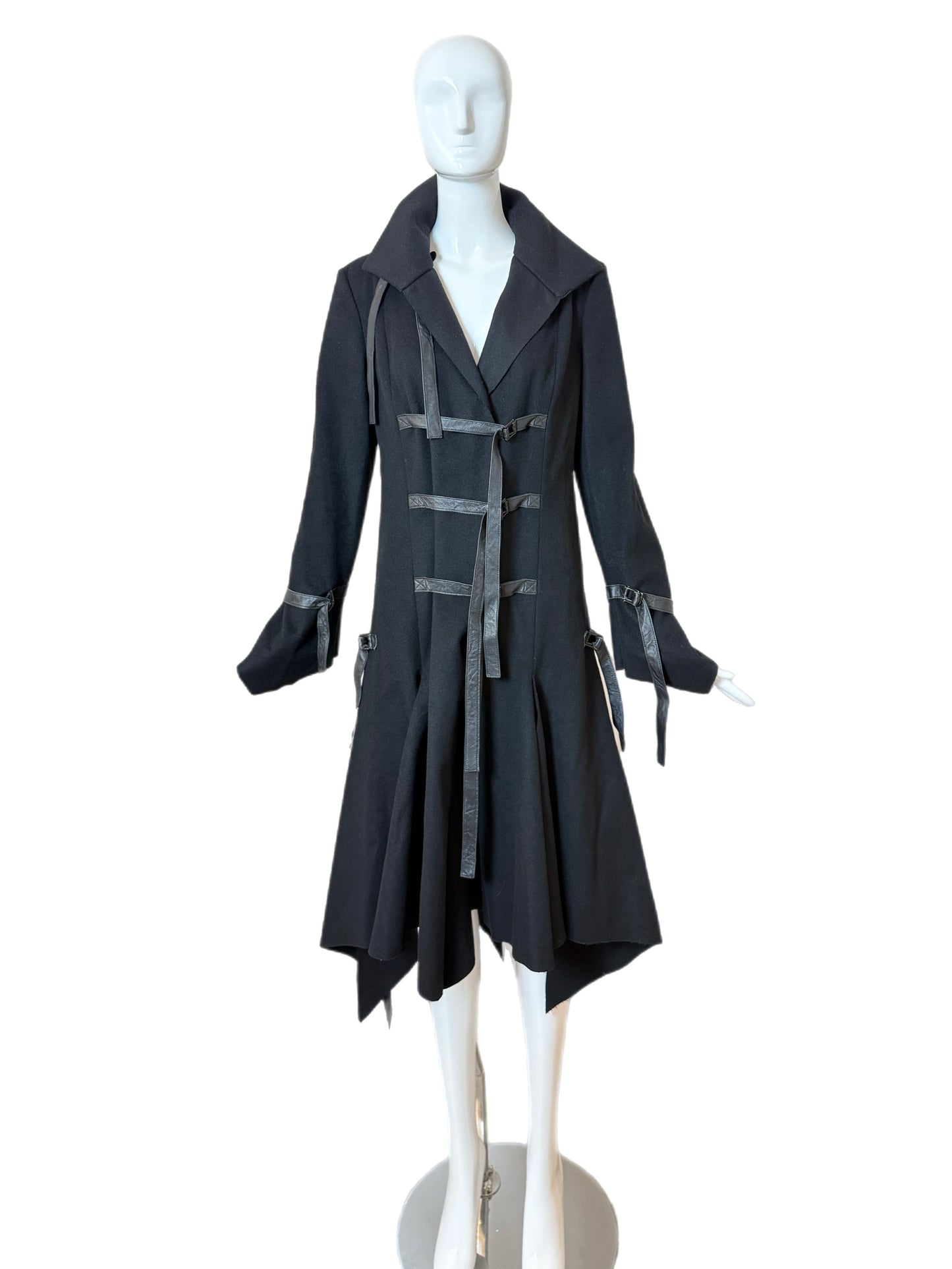 VERSACE Early 00's Vintage Black Bondage Leather Accent Coat