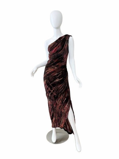 BOB MACKIE Vintage Embellished One Shoulder Brushstroke Evening Gown
