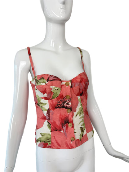 CELINE Vintage Floral Linen Bustier