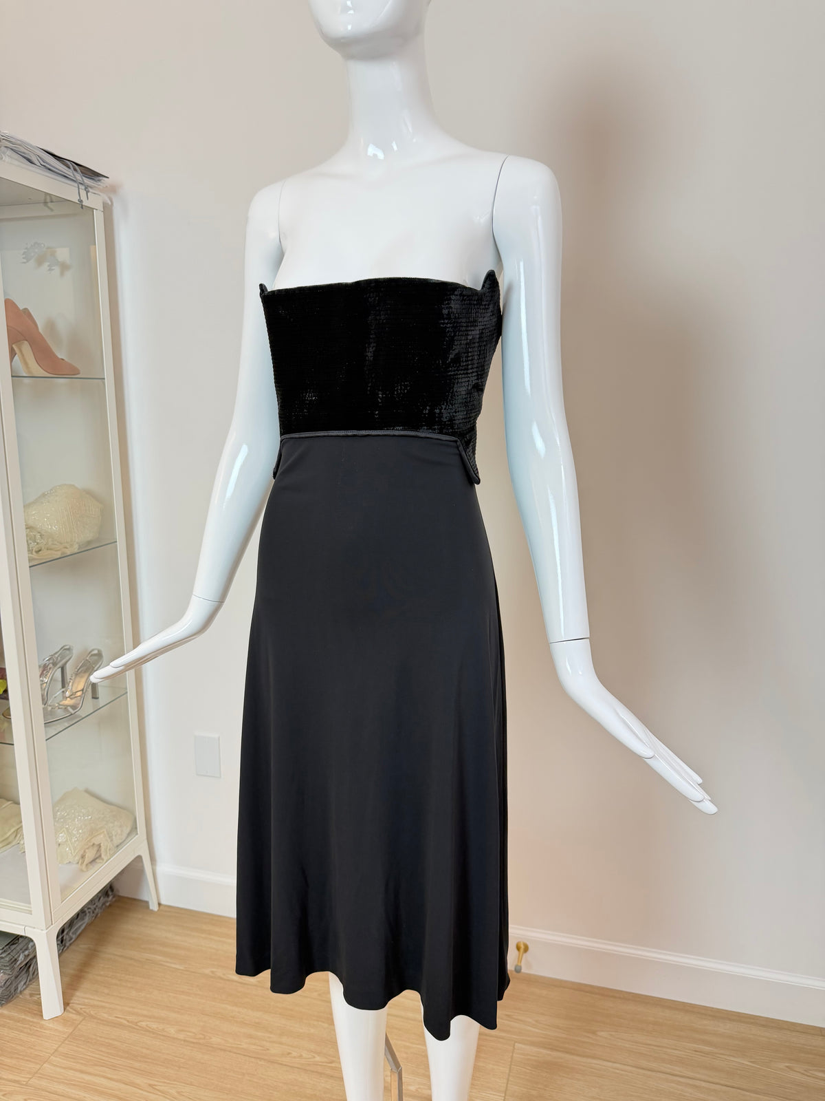 HERVE LEGER 90's Vintage Strapless Chenille Top Cocktail Dress