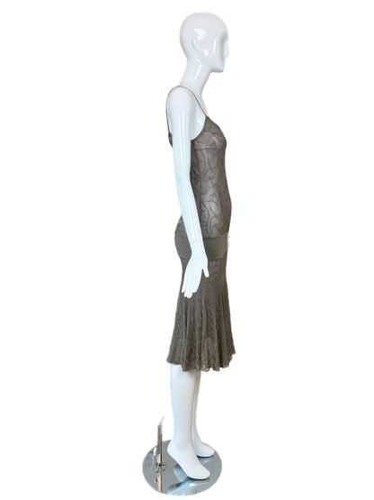 CHANEL 2004 Vintage Silver Metallic Knee Length Dress