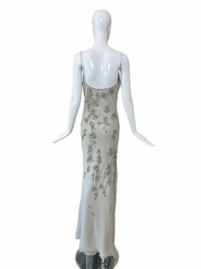 EAVIS & BROWN 90's Vintage Couture Silk Hand Beaded Embroidered Gown