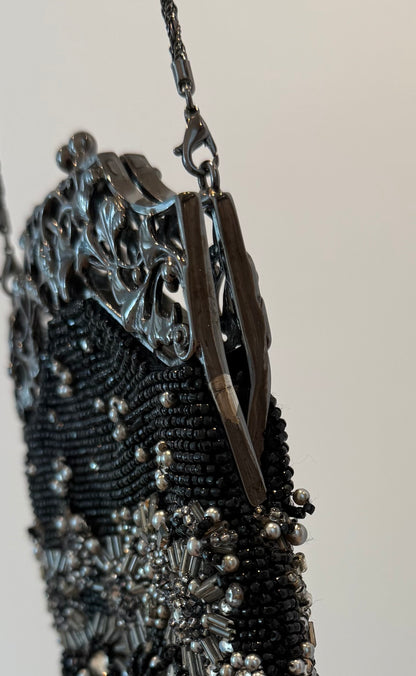 BADGLEY MISCHKA Vintage Black & Silver Micro Mini Evening Bag