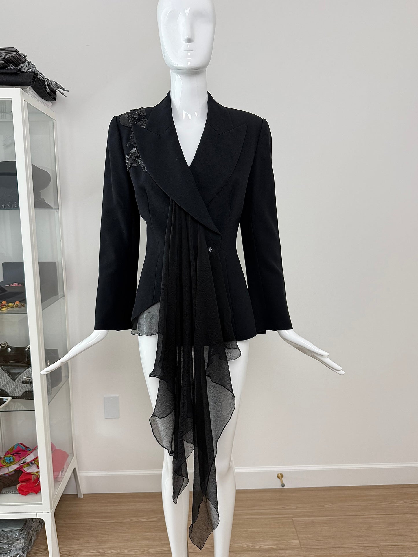 DIOR by GIANFRANCO FERRE 1995 Vintage Embellished Black Power Jacket