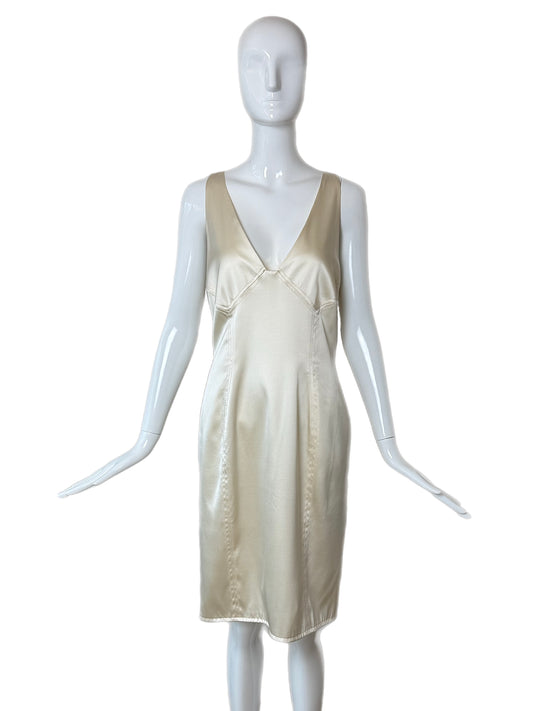 ROBERTO CAVALLI 2006 Silk Ivory Corset Back Knee Length Dress