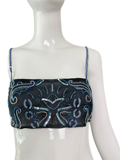 EMPORIO ARMANI 2001 Vintage Runway Silk Embellished Blue Bandeau Top