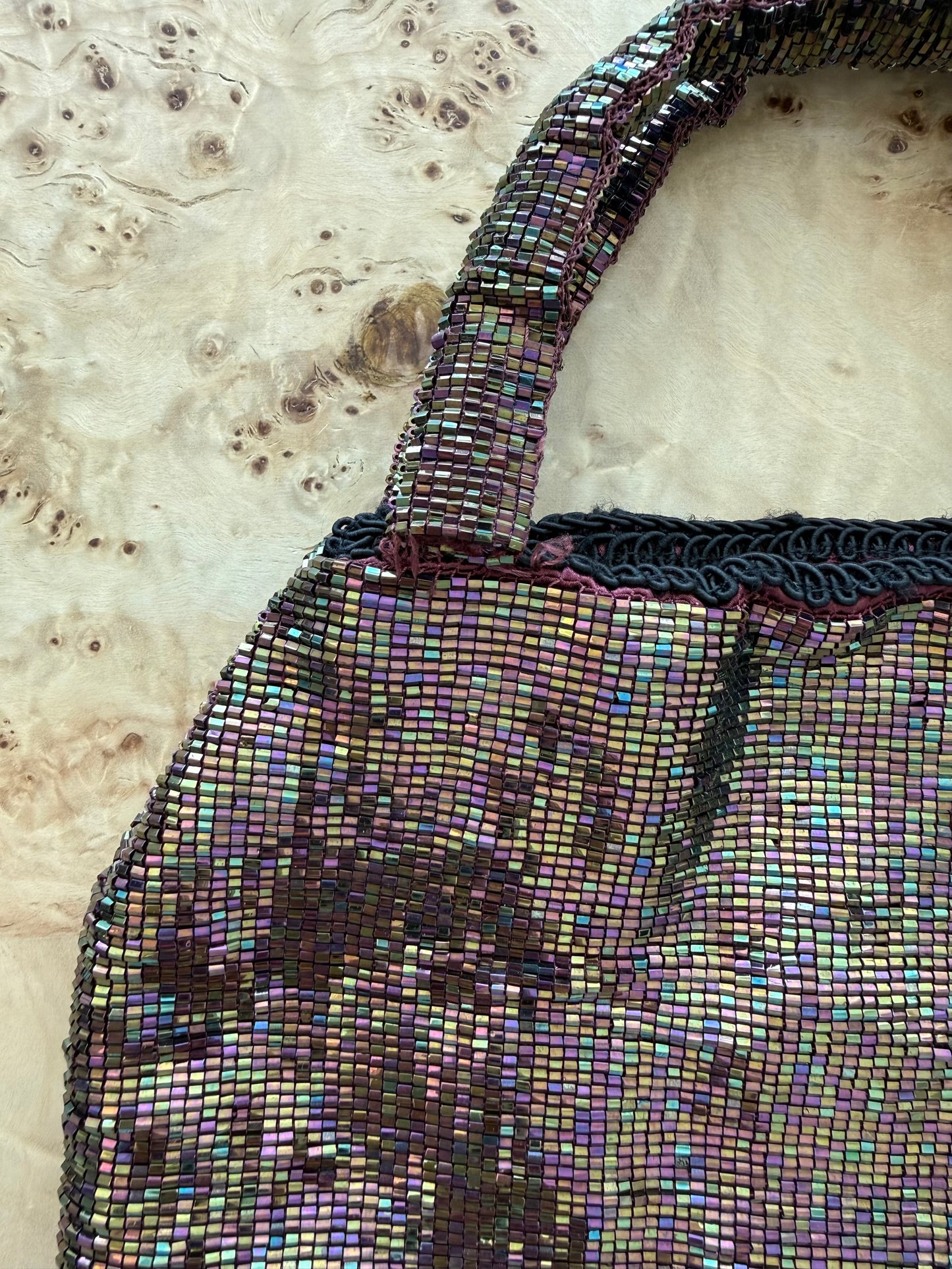 BADGLEY MISCHKA Vintage Iridescent Purple Entirely Glass Beaded Evening Bag
