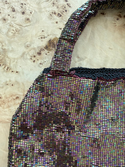 BADGLEY MISCHKA Vintage Iridescent Purple Entirely Glass Beaded Evening Bag