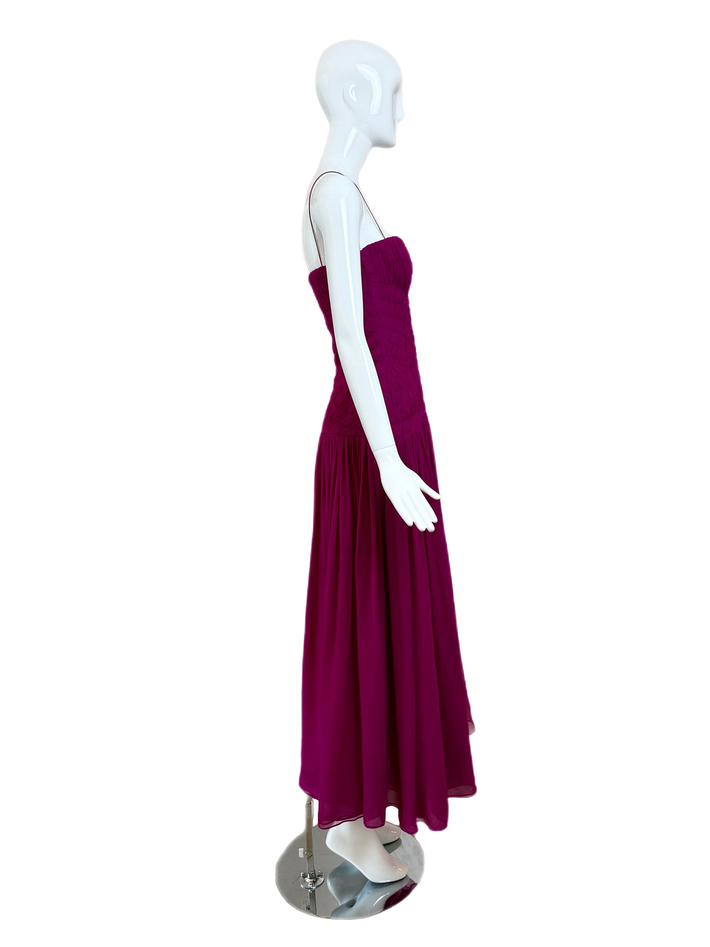 SALVATORE FERRAGAMO 2012 Vintage Runway Fuschia Ruched Silk Long Dress