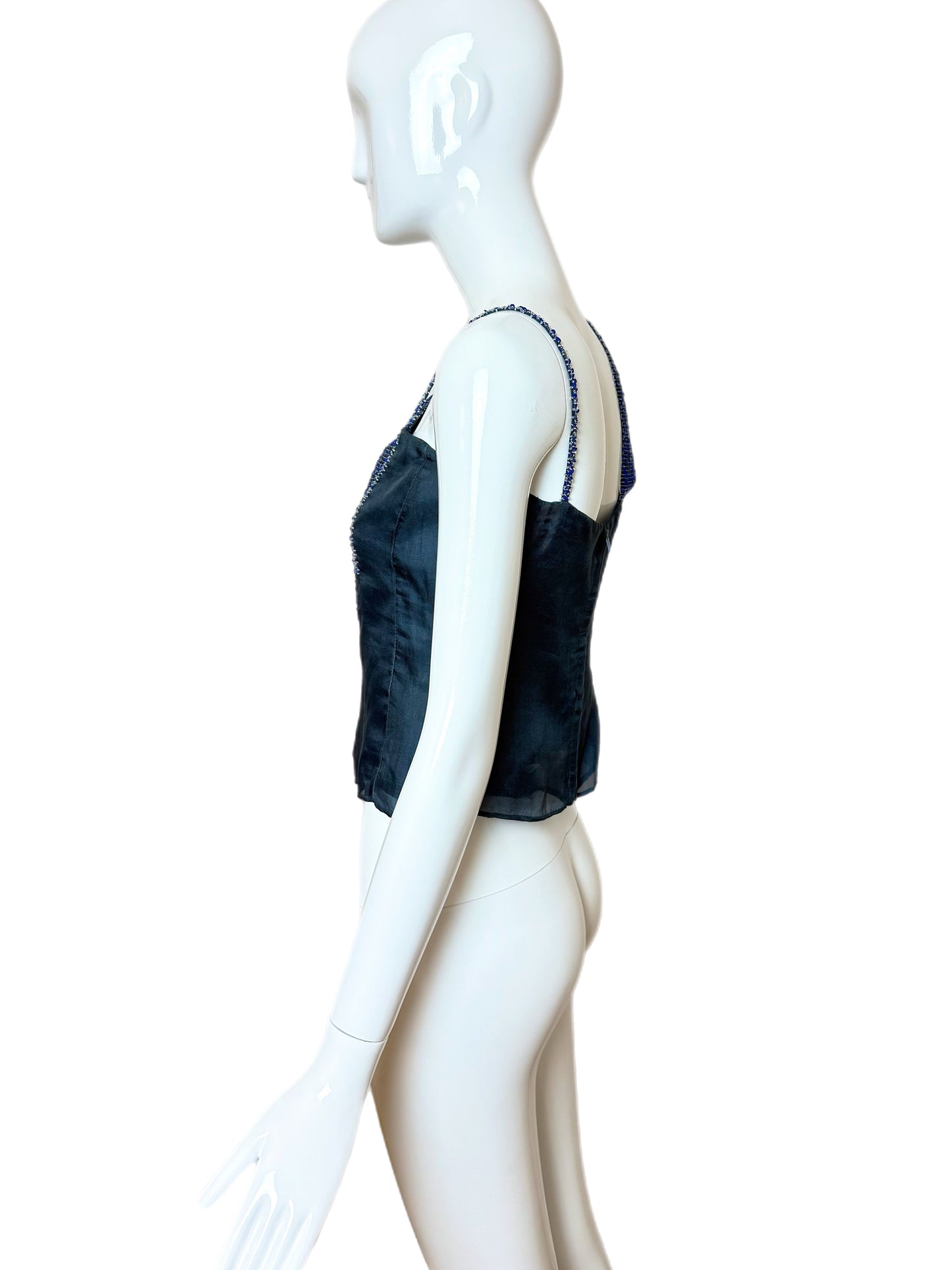 EMPORIO ARMANI 1999 Vintage Blue Silk Beaded Cami