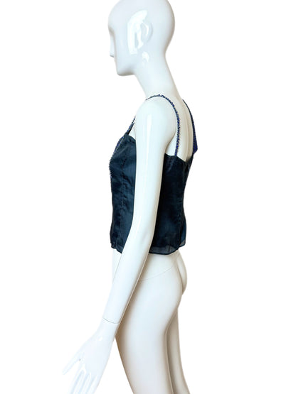 EMPORIO ARMANI 1999 Vintage Blue Silk Beaded Cami