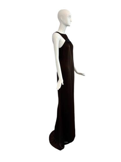 J. MENDEL Vintage Chocolate Brown Silk Backless Gown