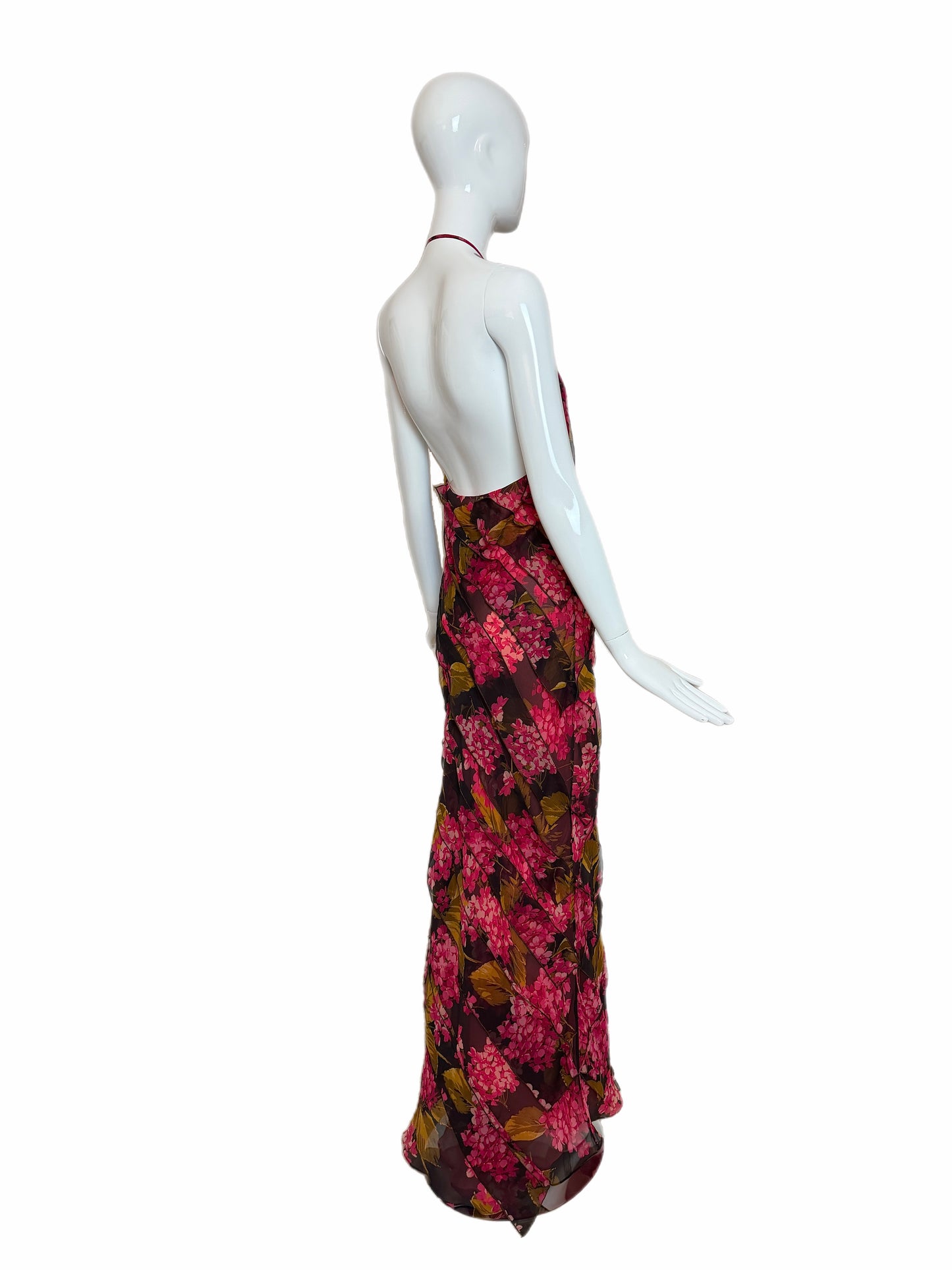 VERA WANG 2000 Vintage Silk Floral Ruffle Halter Evening Gown
