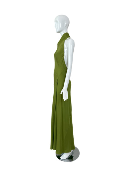DANES Vintage Green Asymmetrical Backless Evening Gown