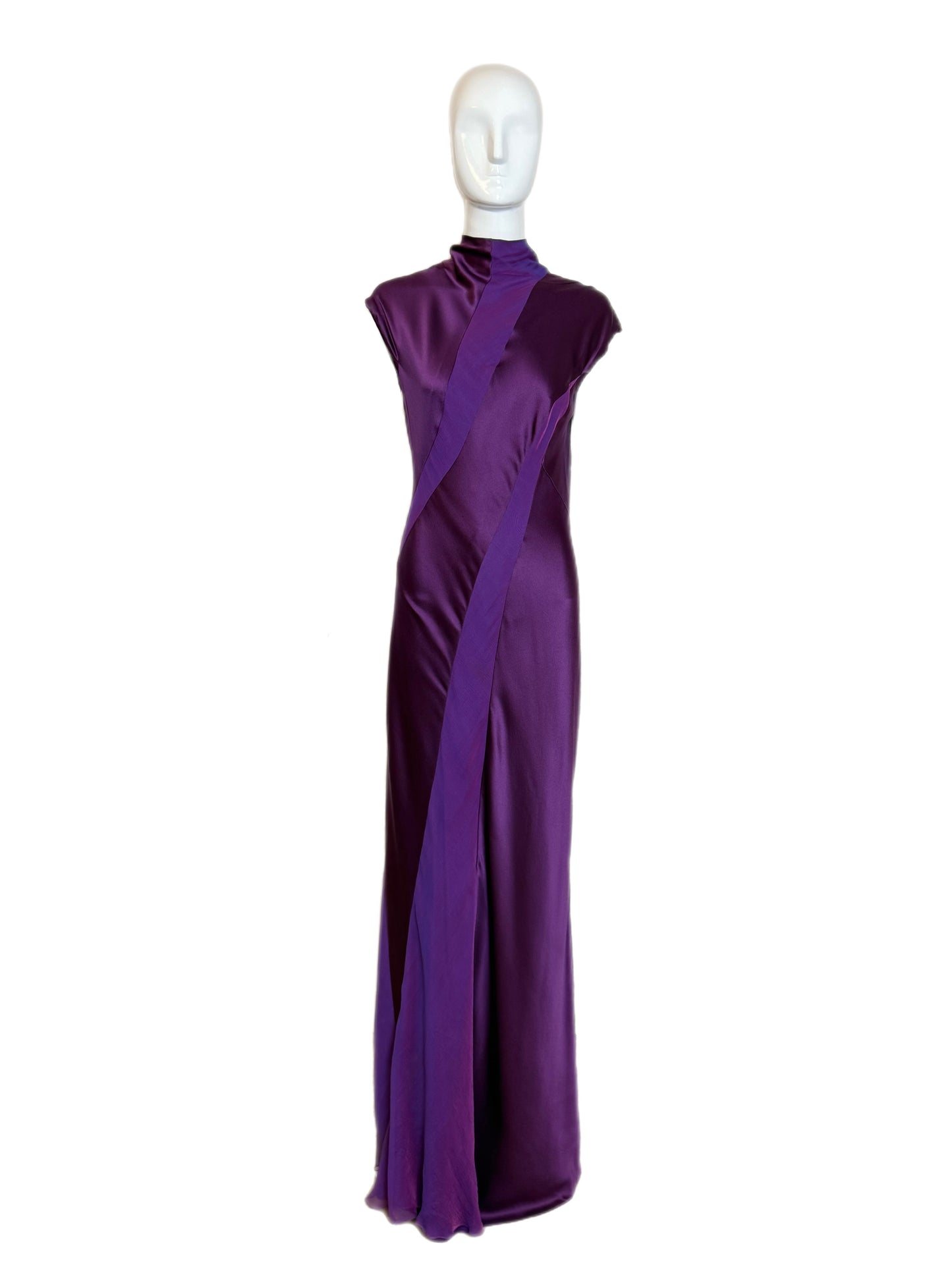 DANES Vintage Purple Iridescent Silk Back Cut-Out Evening Gown