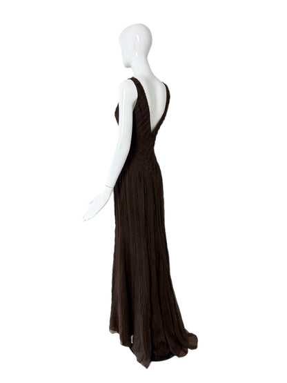 J. MENDEL 2004 Vintage Runway Chocolate Brown Silk Evening Gown