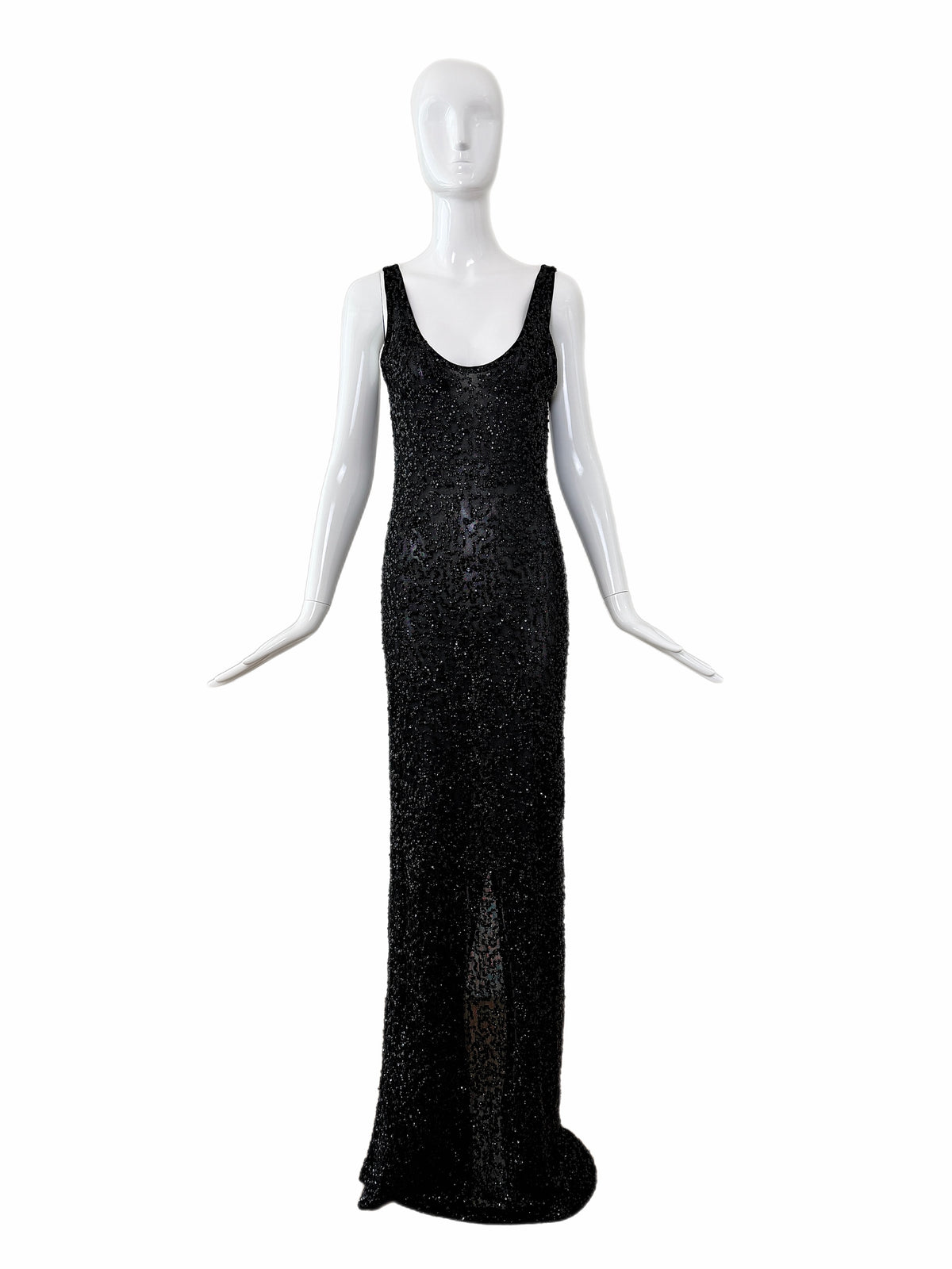 Donna Karan Vintage Black Semi-Sheer Sequined Long Gown