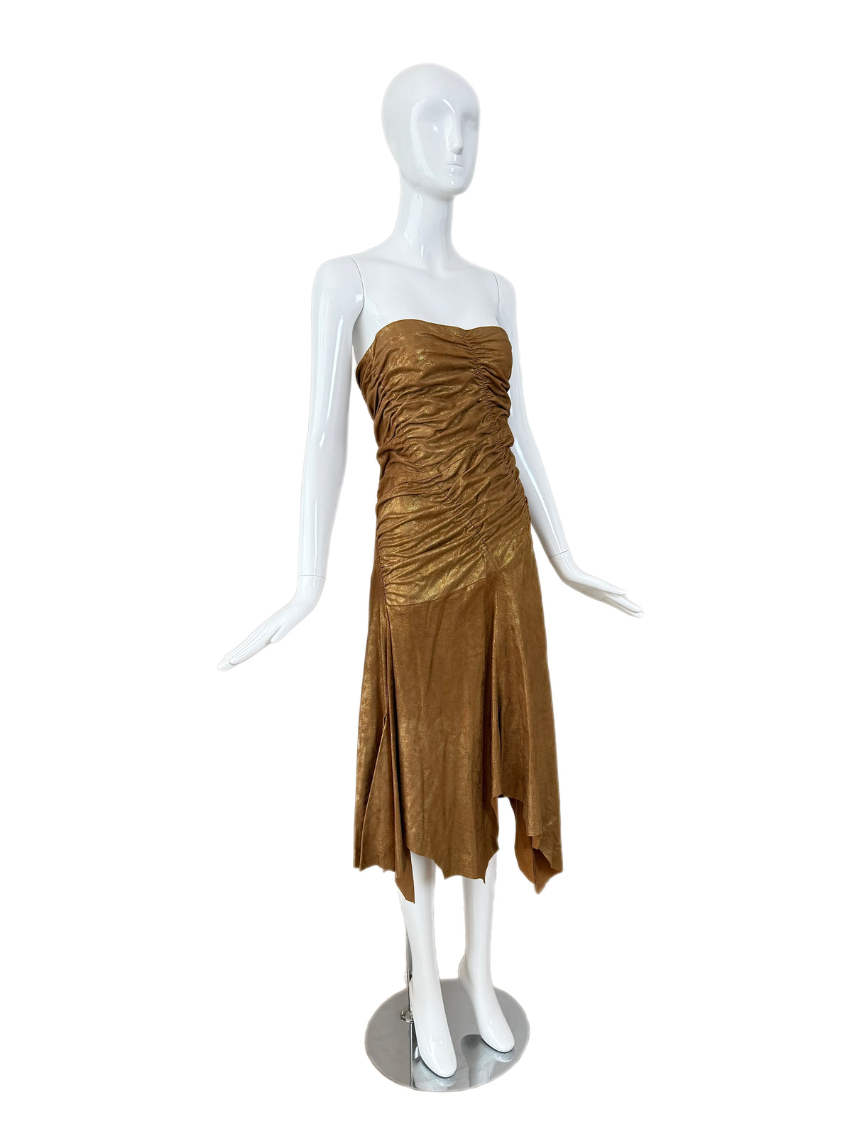 DONNA KARAN 2001 Vintage Runway Gold Leather Dress