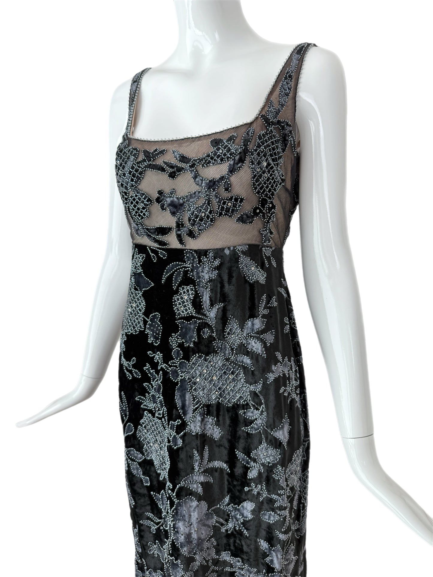 BADGLEY MISCHKA 1997 Vintage Runway Navy Blue Evening Gown