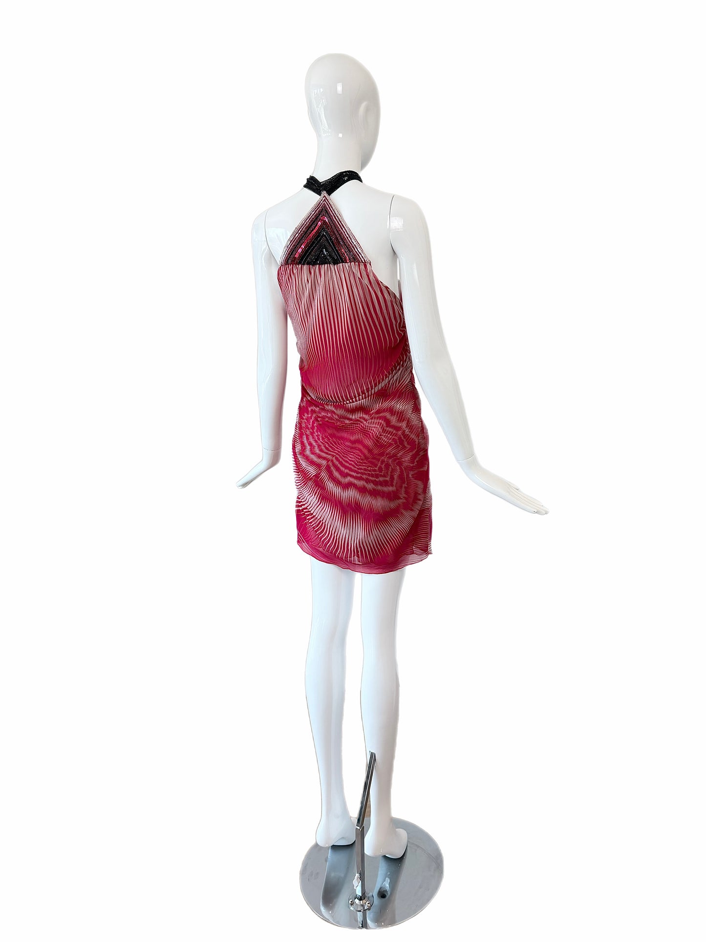 MISSONI 2003 Vintage Runway Silk Embellished Halter Neck Mini Dress