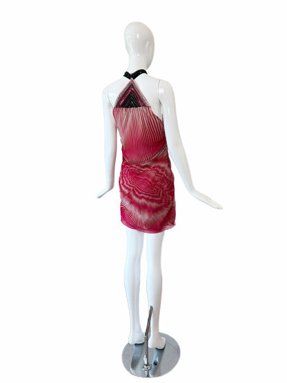 MISSONI 2003 Vintage Runway Silk Embellished Halter Neck Mini Dress