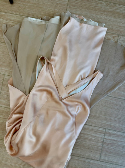 DANES 2000's Vintage True Nude Blush Liquid Silk Chiffon Evening Gown