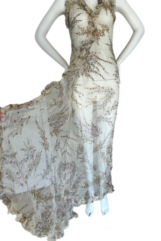 BADGLEY MISCHKA Vintage Delicate Beaded Sheer Evening Gown