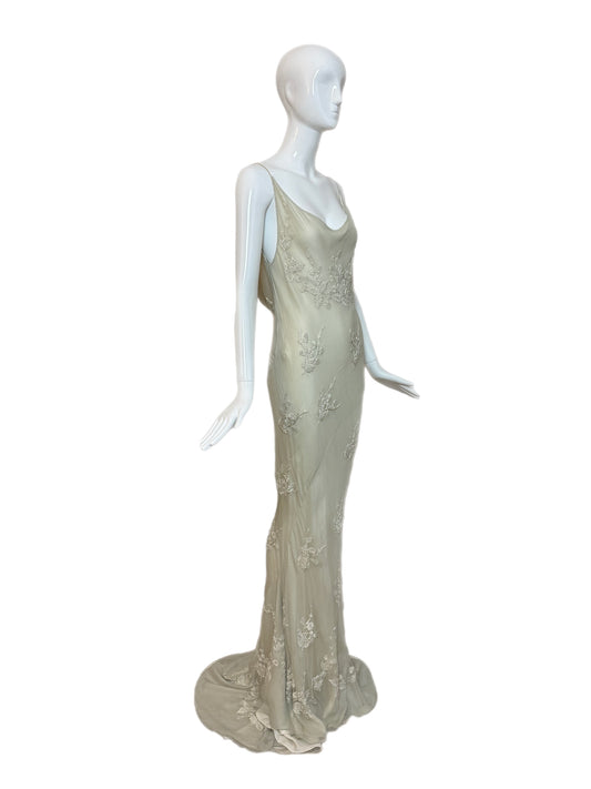 LES HABITUDES 90's Vintage Silk Hand Beaded Embroidered Gown