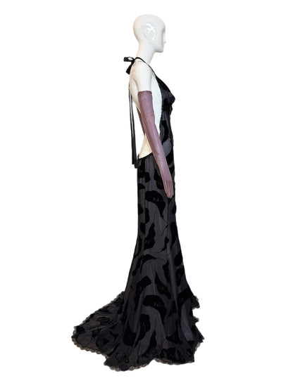 NINA RICCI 2011 Vintage Runway Full Look: Backless Gown + Leather Gloves