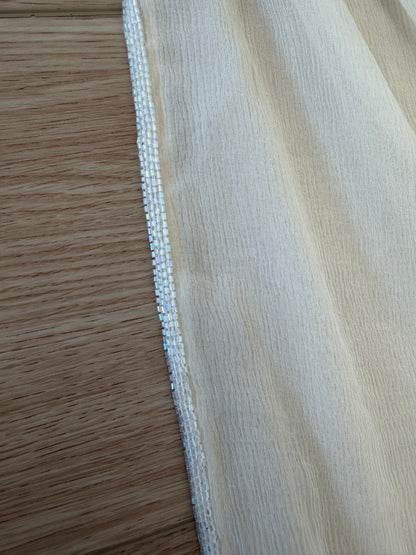 EAVIS & BROWN 90's Vintage Vanilla Ivory Beige Silk Chiffon Shawl w. Iridescent Glass Beads