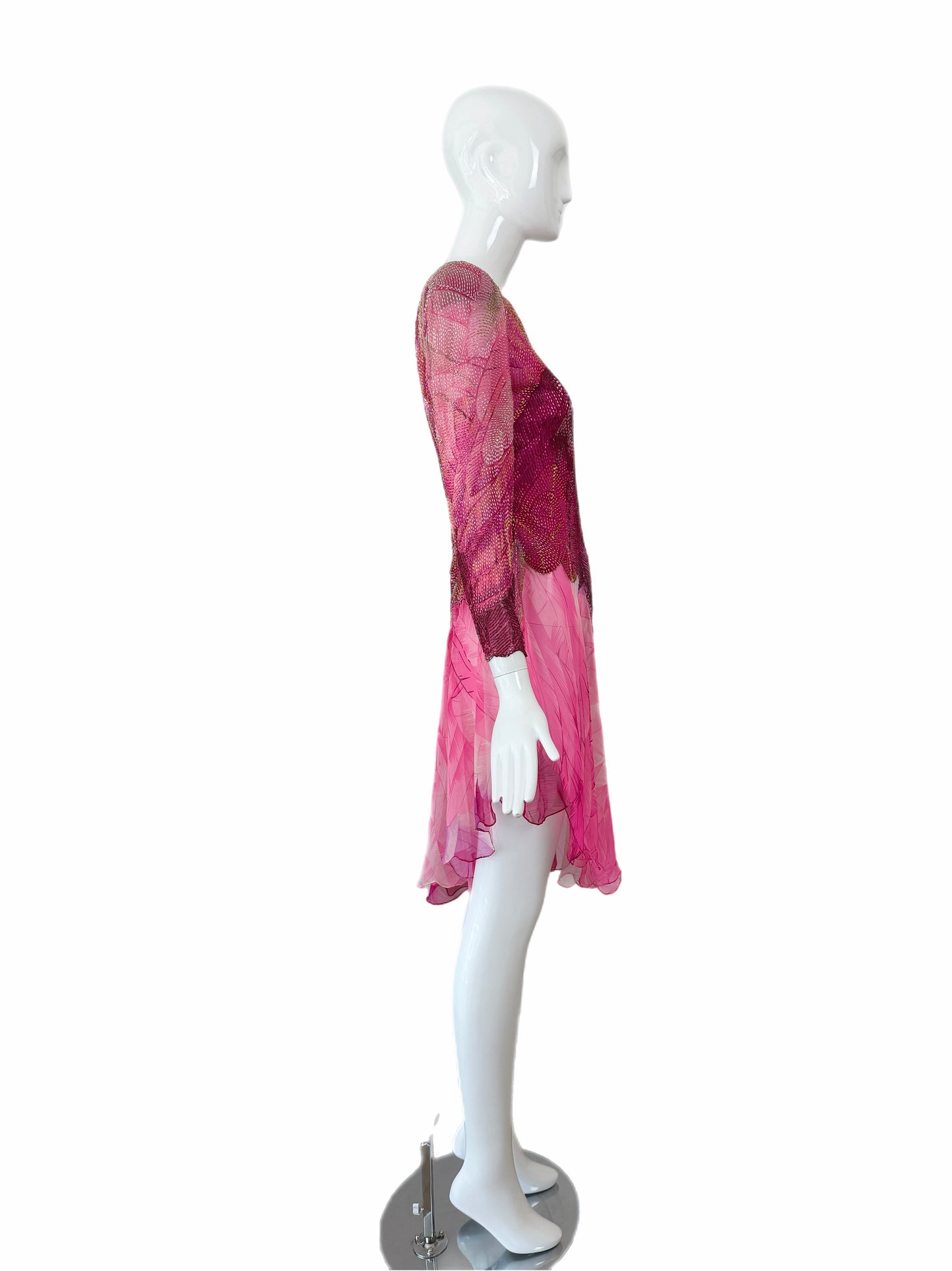 HANAE MORI Vintage Silk Hand Beaded One Shoulder Vibrant Cocktail Dress