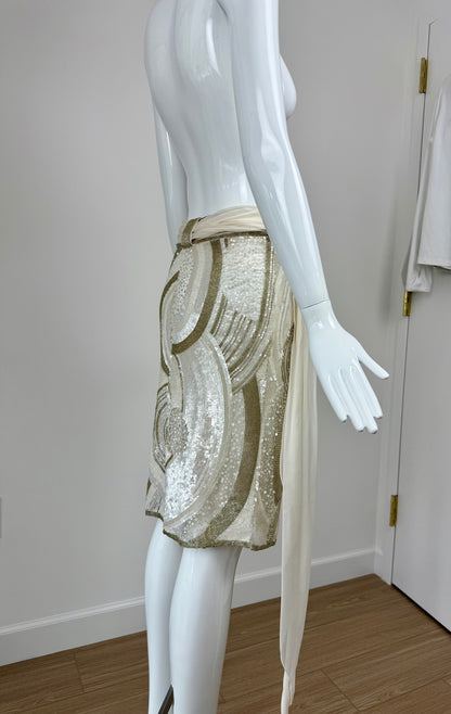 VALENTINO 2005 Vintage White + Gold Beaded Skirt