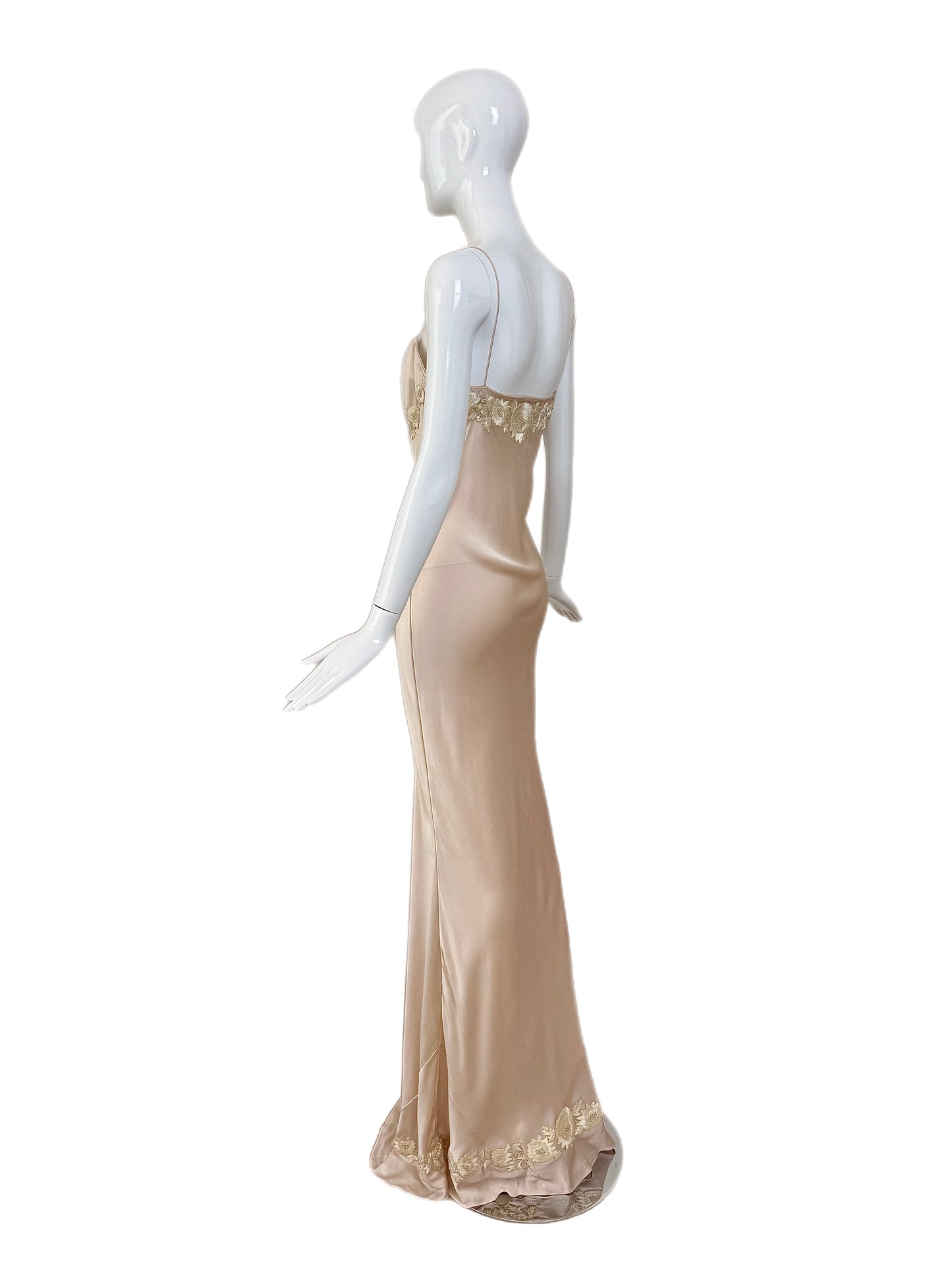 LES HABITUDES 90's Vintage Blush Peach Beaded Floral Slip Gown
