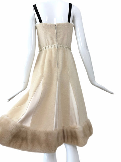 LOUIS VUITTON 2005 Vintage Mink Fur Trimmed Knee Length Dress