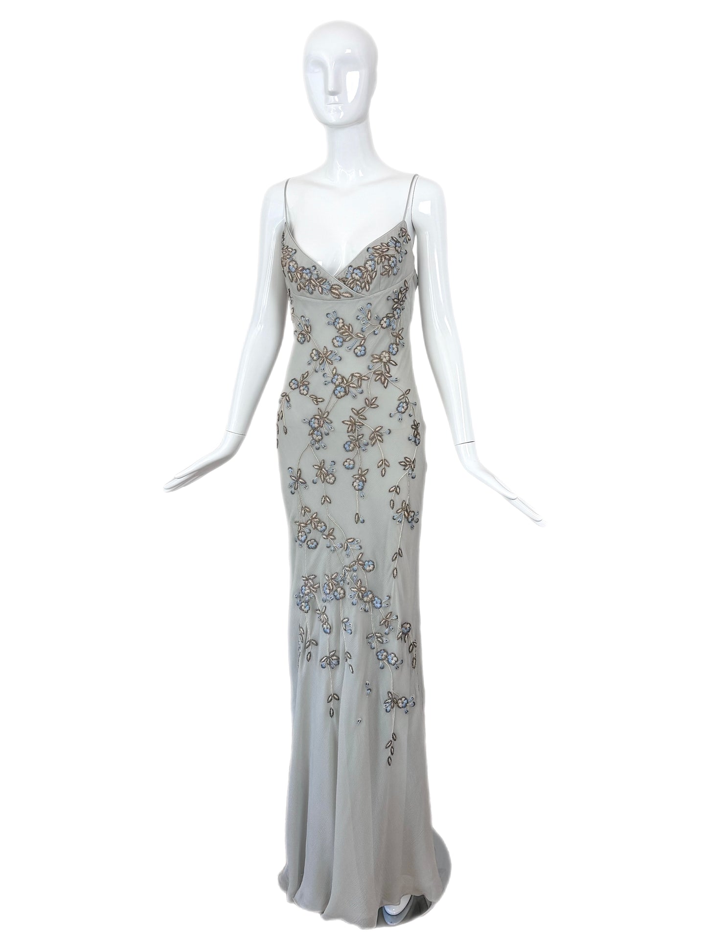 EAVIS & BROWN 90's Vintage Couture Silk Hand Beaded Embroidered Gown