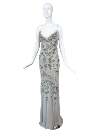 EAVIS & BROWN 90's Vintage Couture Silk Hand Beaded Embroidered Gown